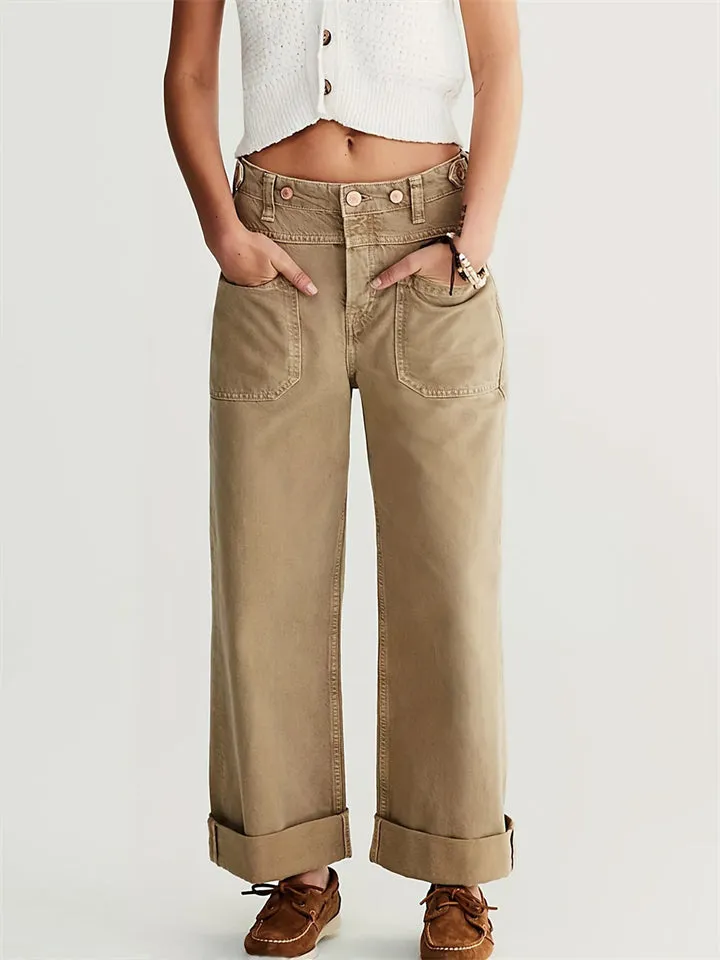 Vintage Patch Pocket Straight-Leg Jeans for Women