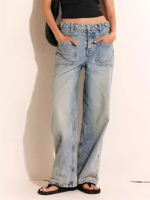 Vintage Patch Pocket Straight-Leg Jeans for Women