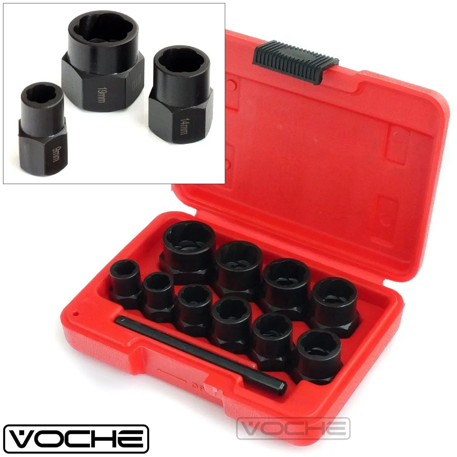 Voche 10Pc Grip & Twist Sockets Locking Wheel Nut Remover Damaged Rounded Bolts