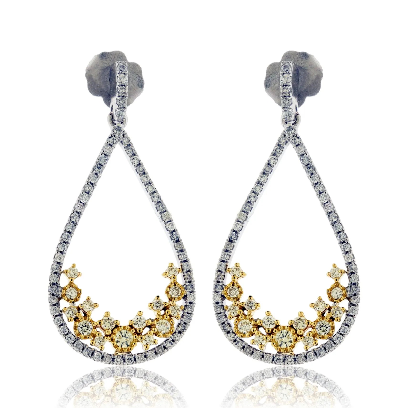 White Diamond Pear with Yellow Diamond Accent Earrings