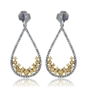 White Diamond Pear with Yellow Diamond Accent Earrings