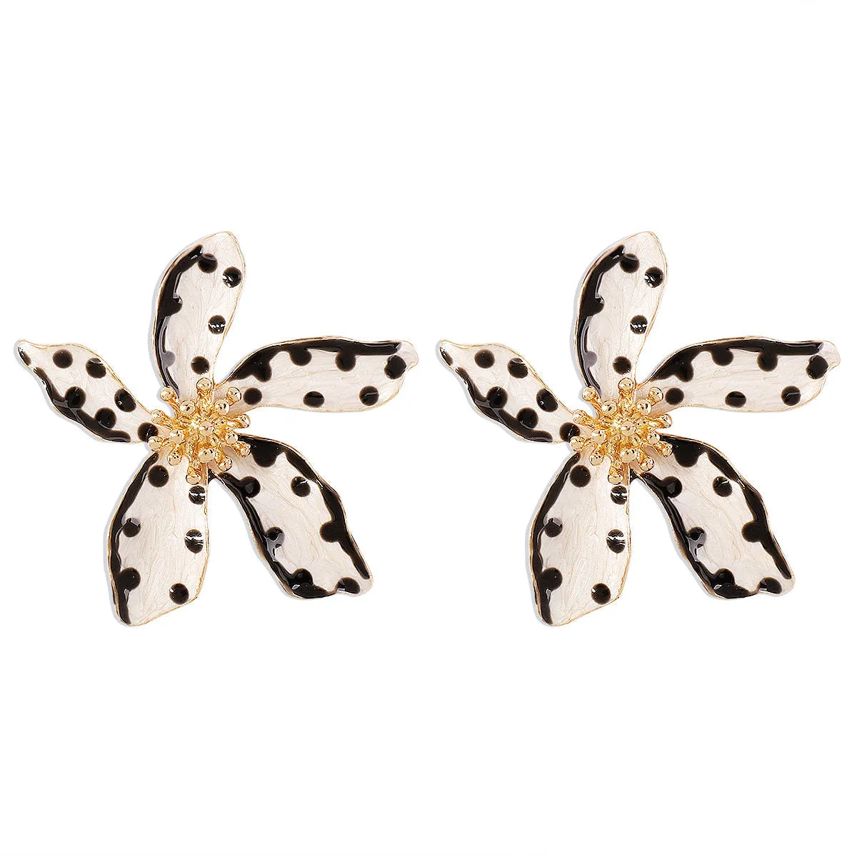 White Enamel & 18K Gold-Plated Spot Flower Stud Earrings