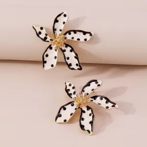 White Enamel & 18K Gold-Plated Spot Flower Stud Earrings