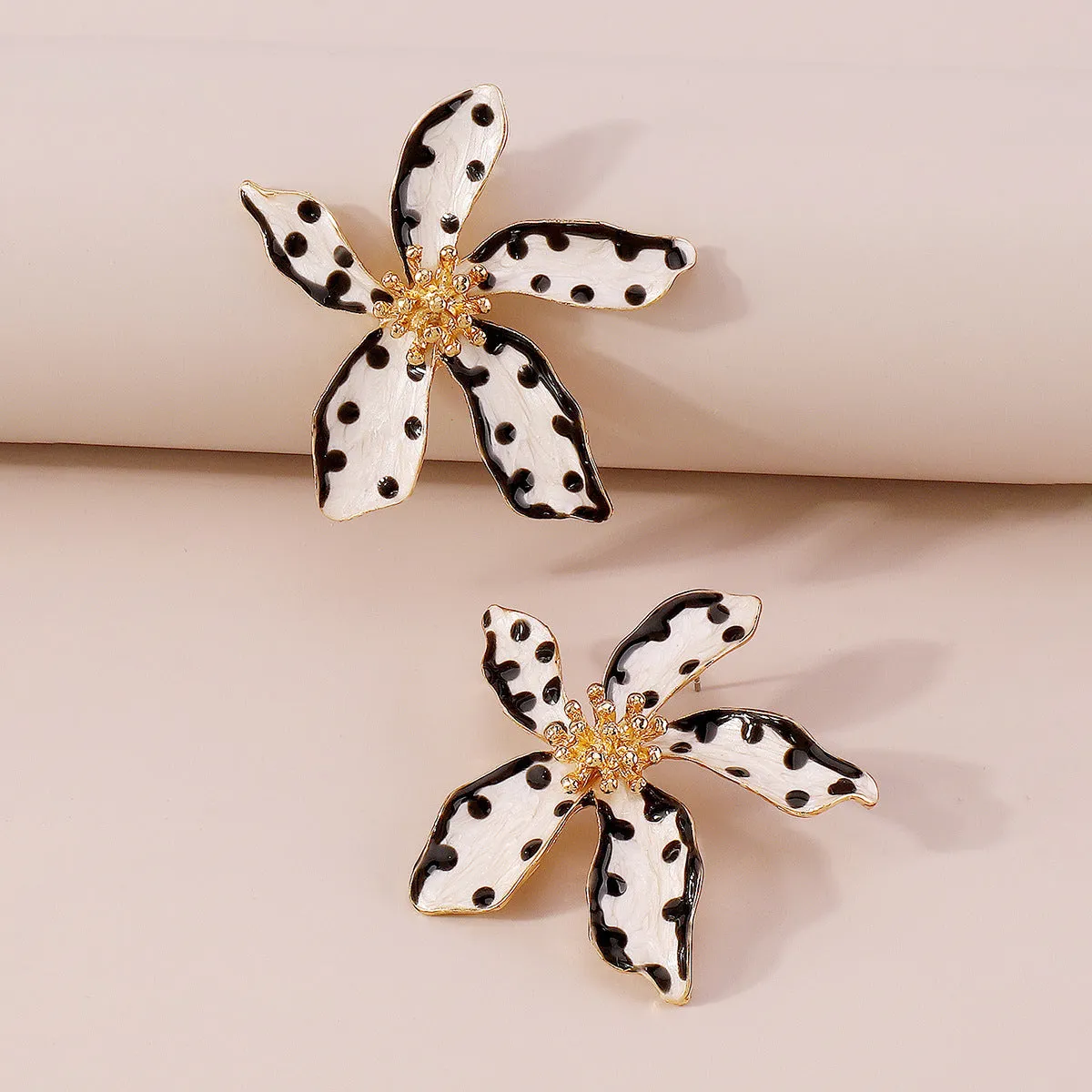 White Enamel & 18K Gold-Plated Spot Flower Stud Earrings