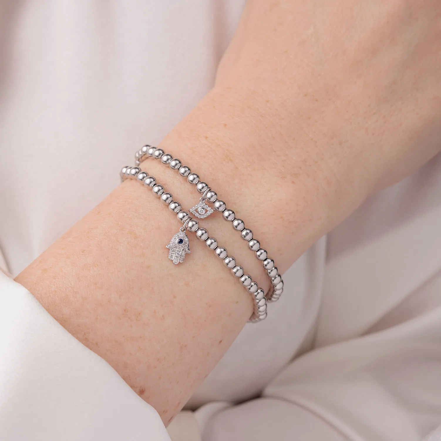 White Gold & Diamond Eye on White Gold Beads