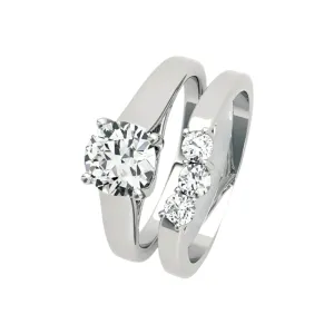 White Gold Round Cut Diamond Polished Engagement Ring Set