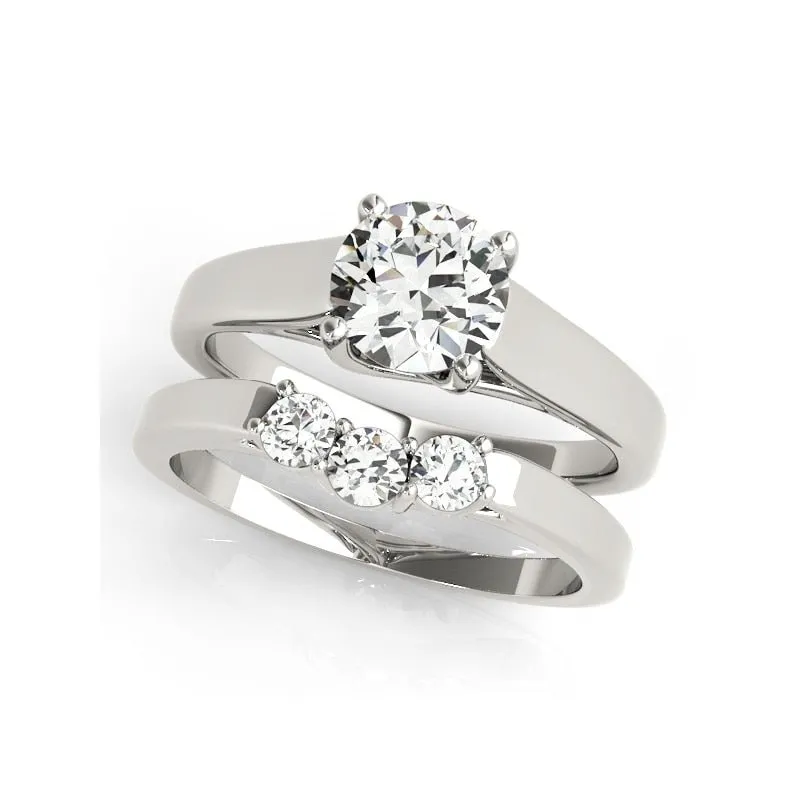 White Gold Round Cut Diamond Polished Engagement Ring Set