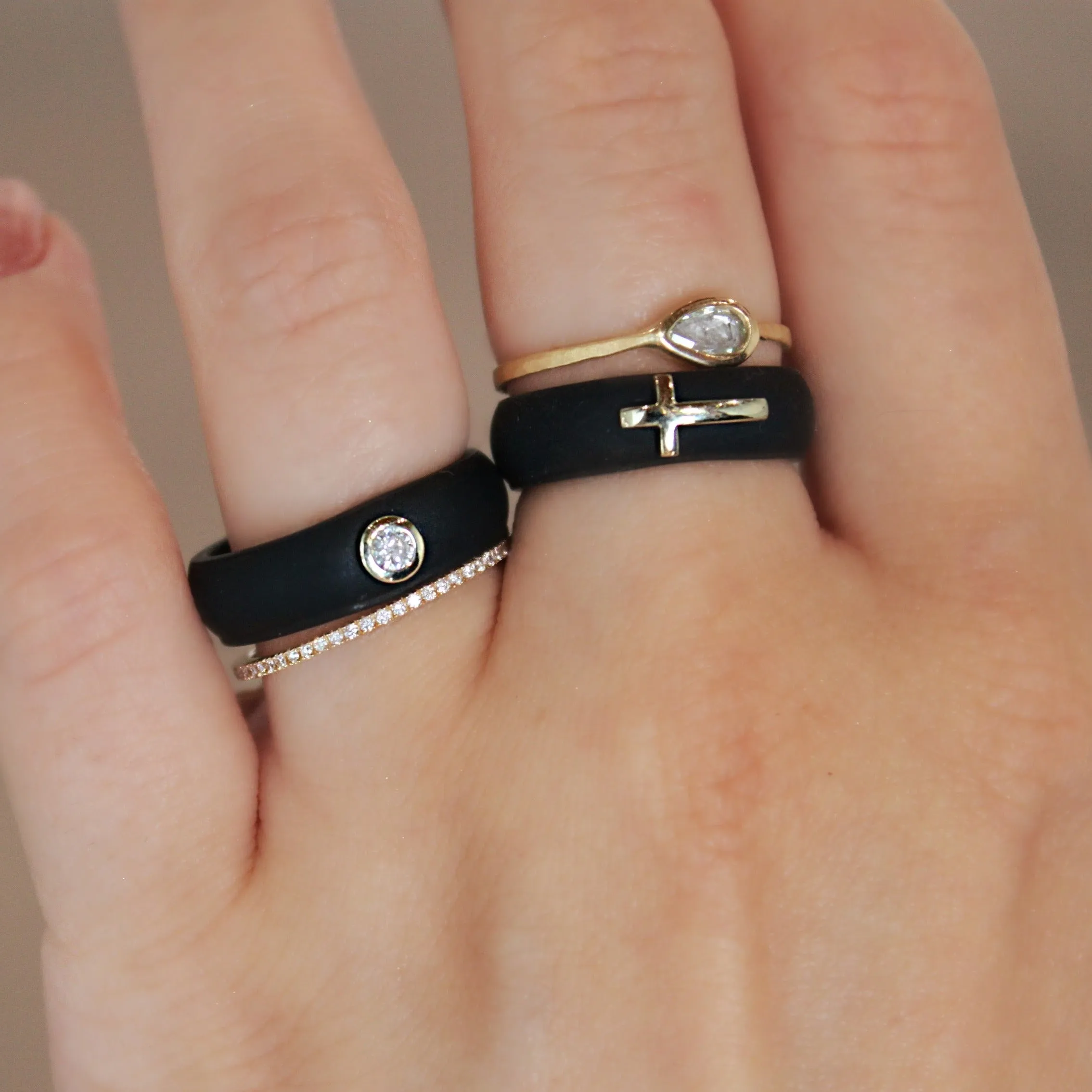 Yellow Gold Cross Silicone Band- Black