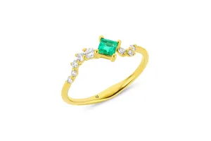 Yellow Gold Emerald and Diamond Ring