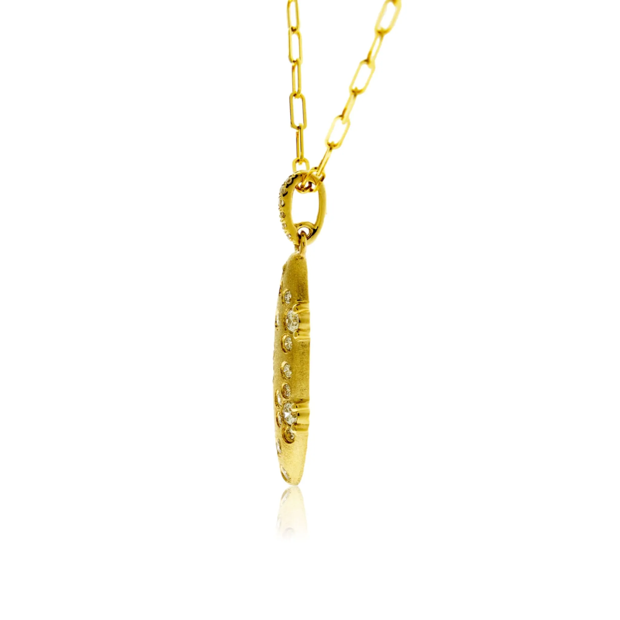Yellow Gold Satin Finish Flush Set Diamond Vertical Necklace