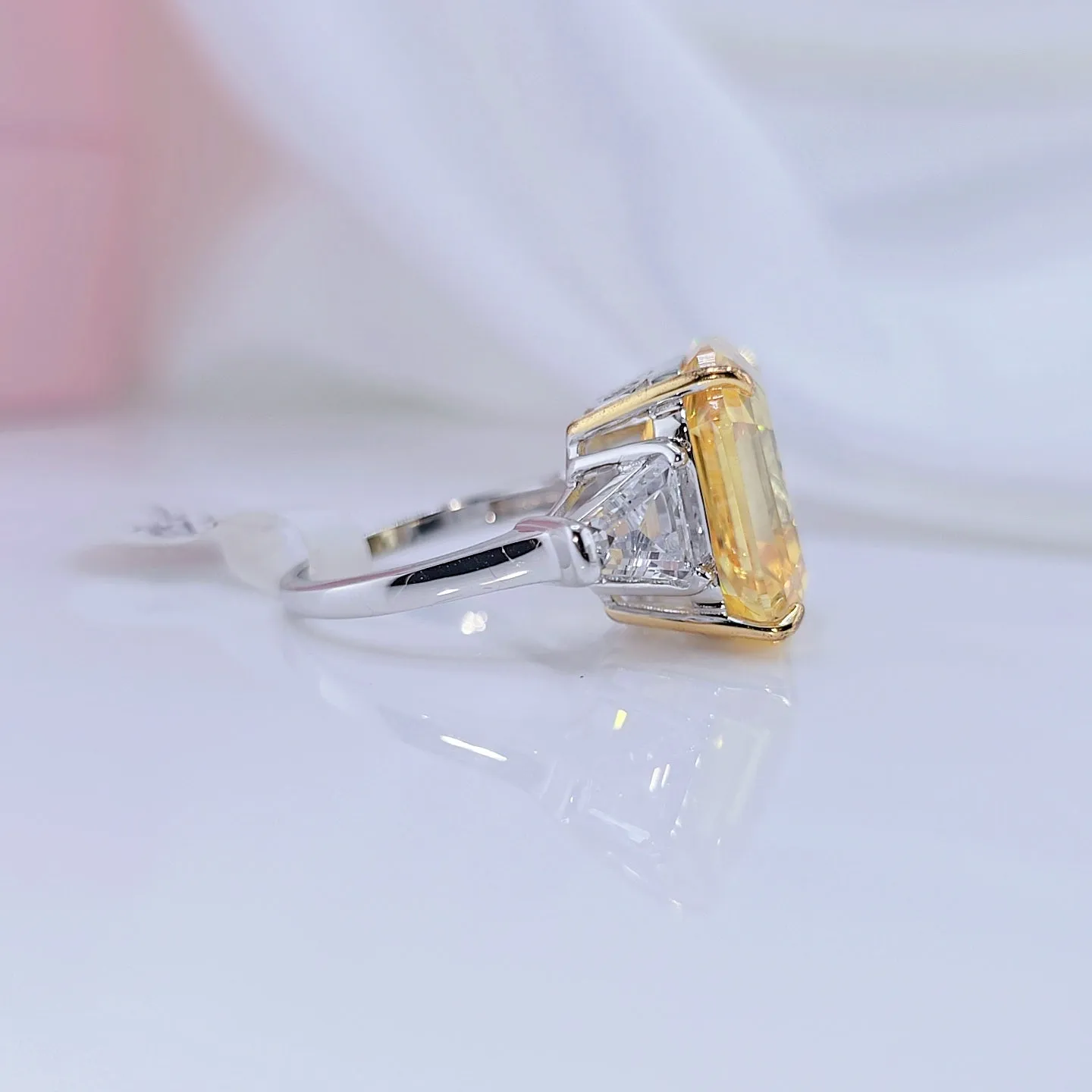 Yellow Sapphire Asscher Cut Three Stone Engagement Ring