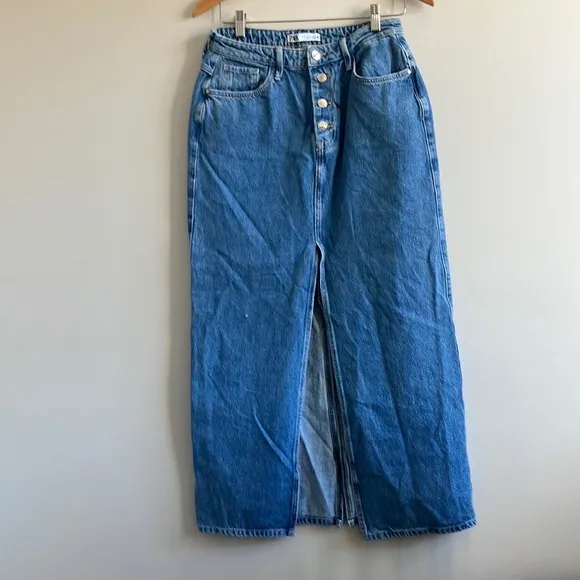 Zara denim midi skirt double slit size Medium