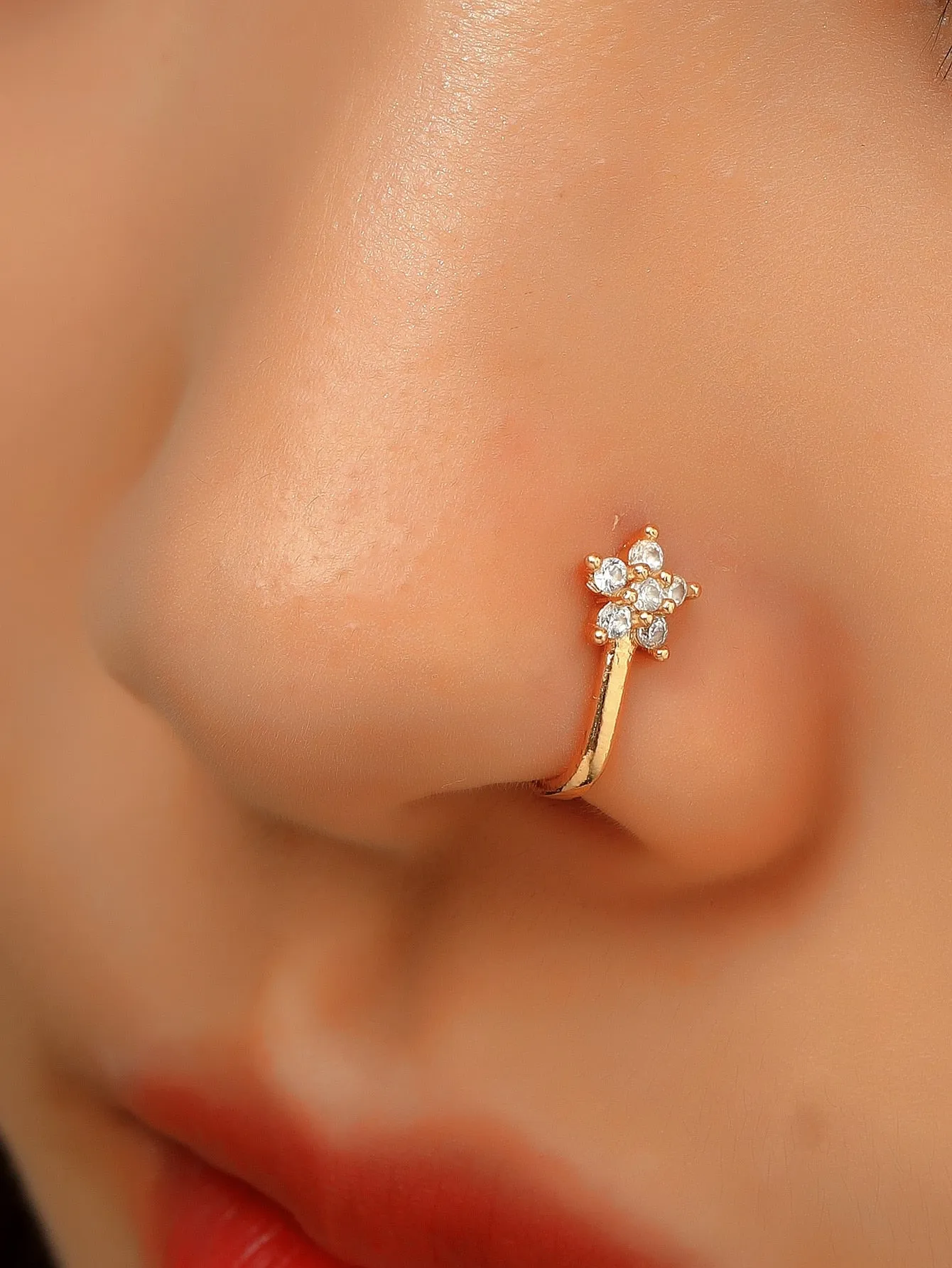 Zircon Decor Nose Ring - Gold