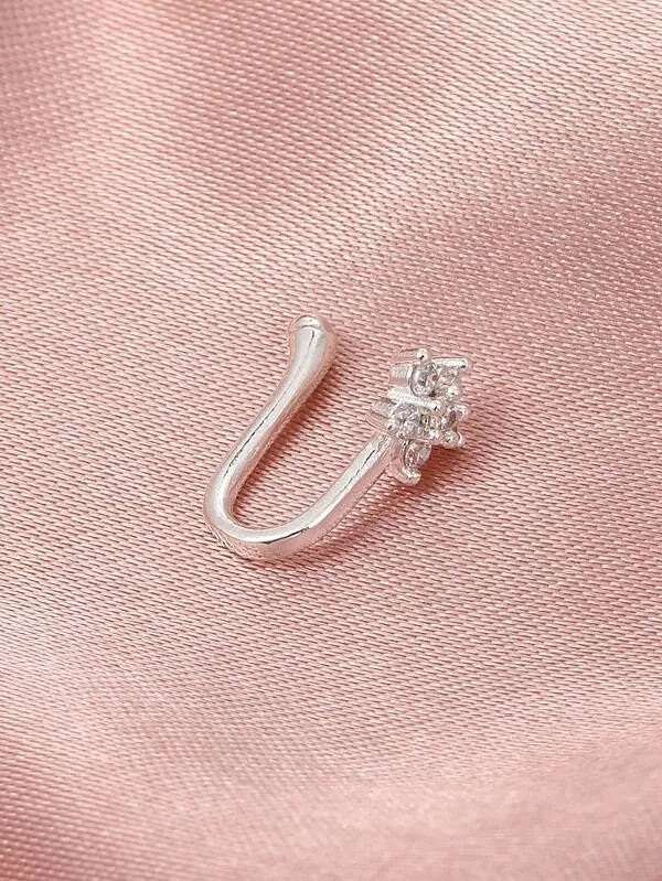 Zircon Decor Nose Ring - Silver - FD ⚡