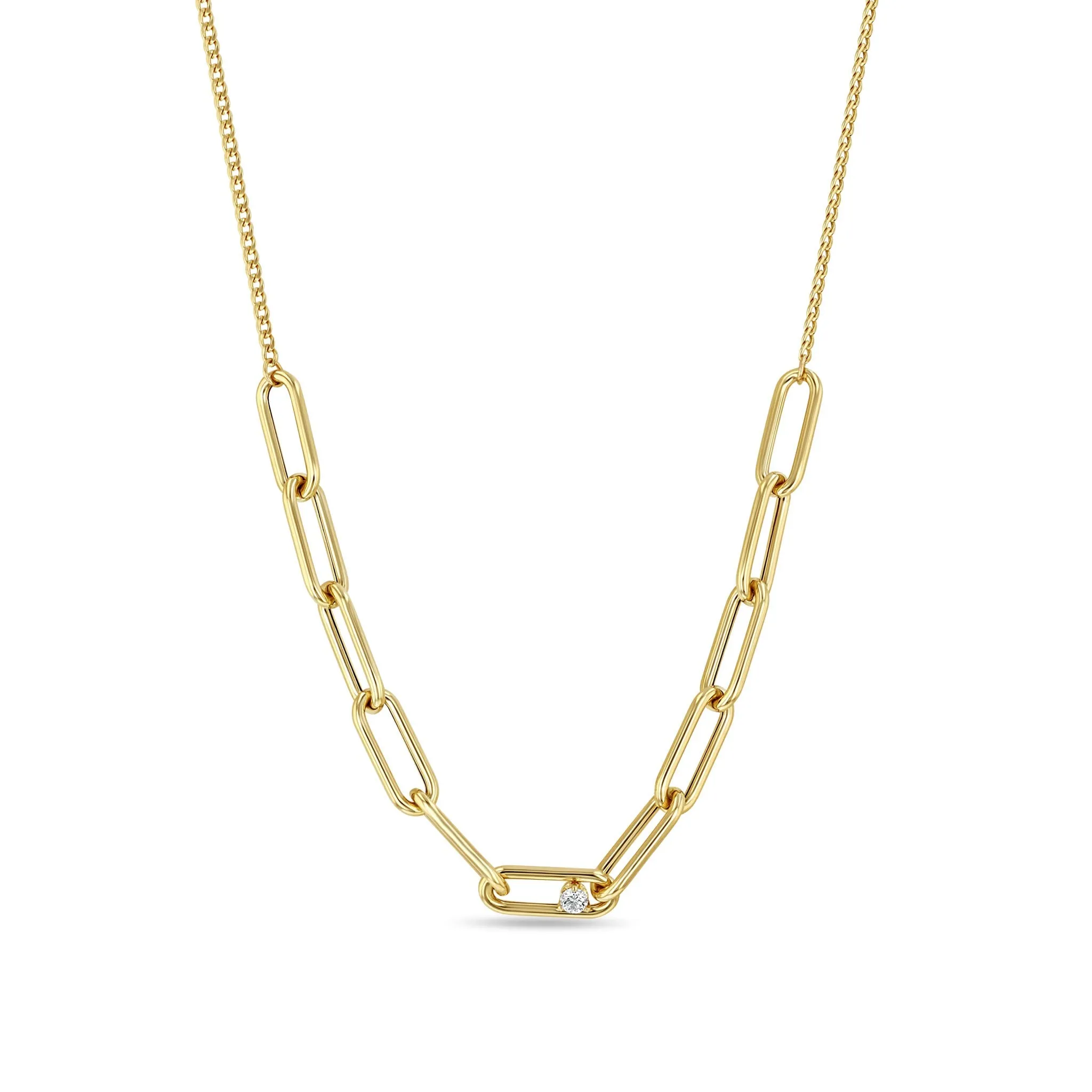 Zoë Chicco 14k Yellow Gold Large Paperclip Diamond Station Necklace